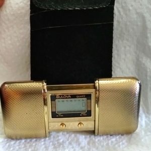 Rare Vintage Bulova Quartz LCD Alarm Sliding Purse Pocket Clock